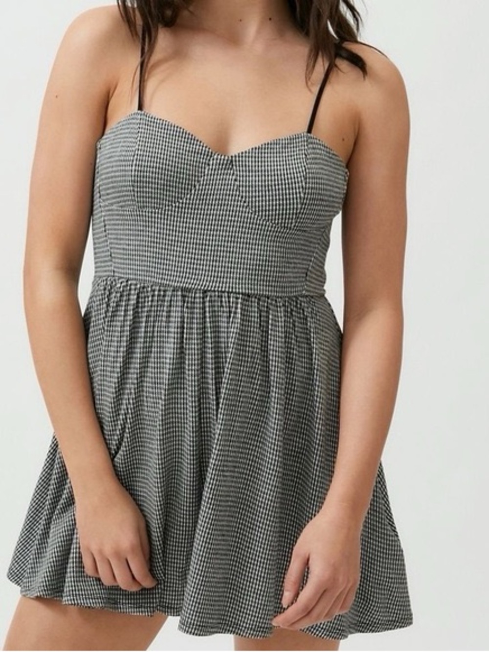 Urban Outfitters Black & White Smocked Gingham Romper